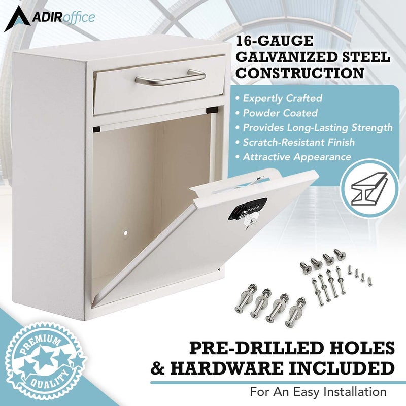 AdirOffice Ultimate Drop Box Wall-Mounted Mailbox - Hanging Secured Postbox - Durable Spacious Key or Combination Lock Box Perfect for After Hours Deposits Payments Key and Letter Drop - Image 3